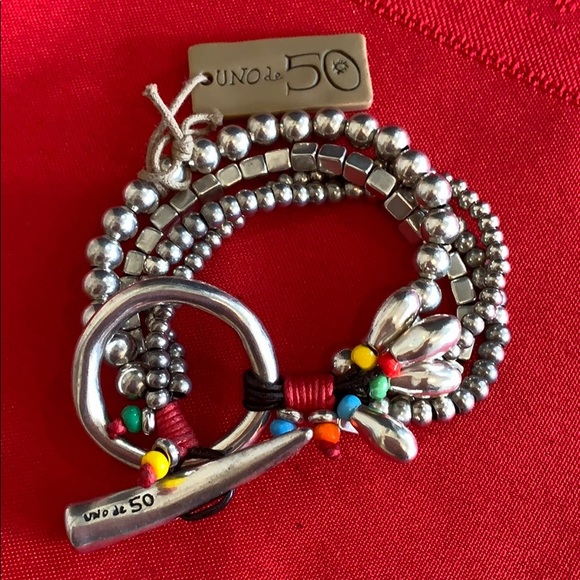 UNO de 50 Jewelry - Uno de 50 ♥️ Silver Bead Tusk Clasp Bracelet NWT